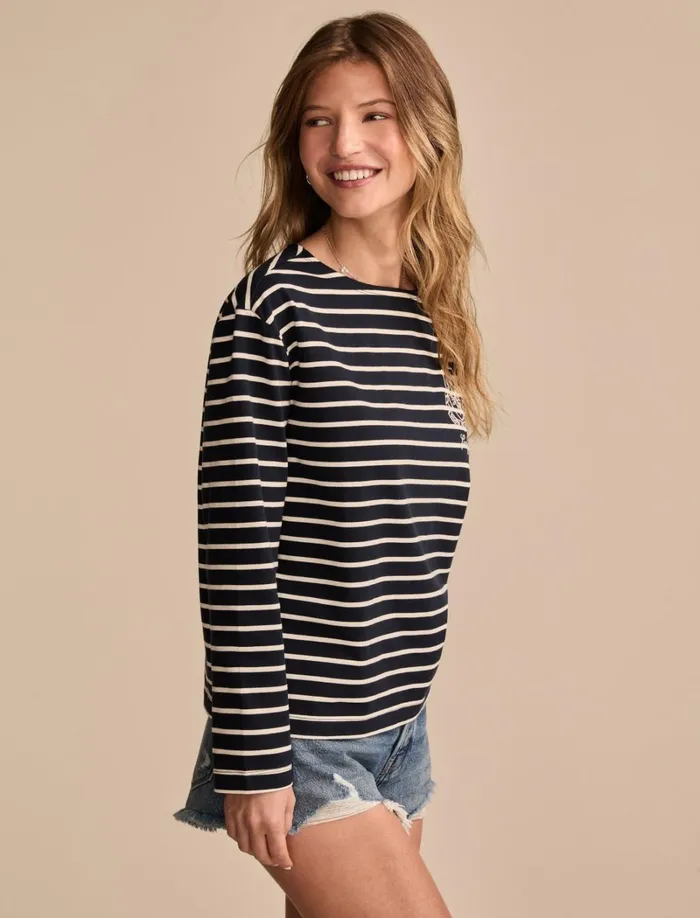 Lucky Brand Graphic Tees Women Breton Long Sleeve Tee Navy Stripe