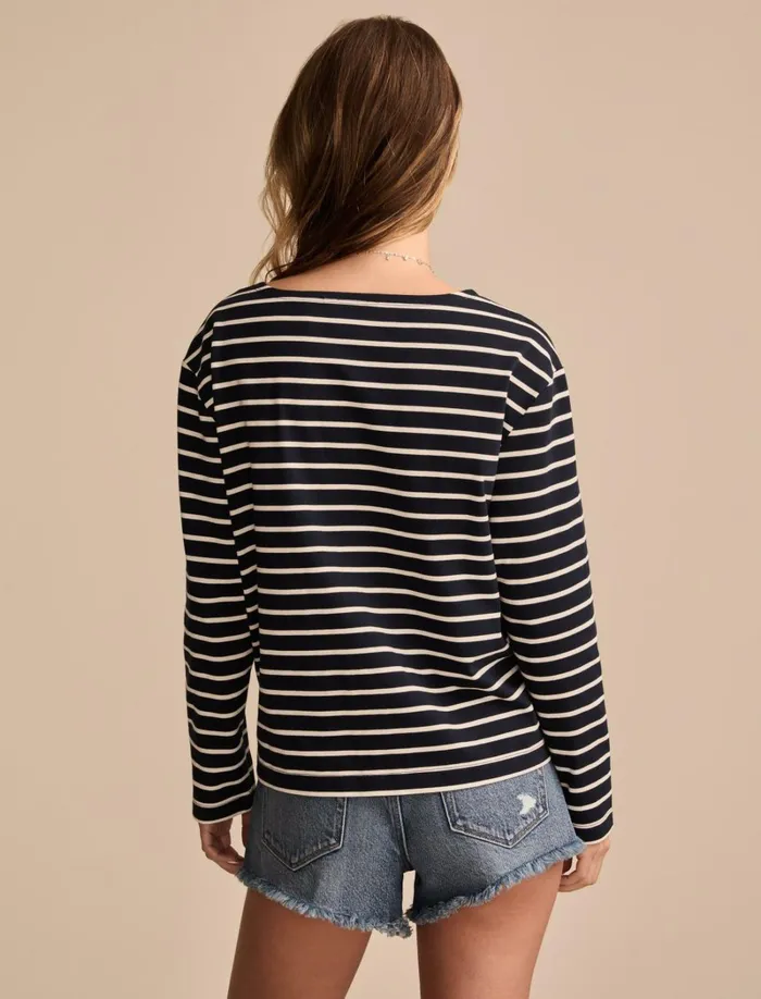Lucky Brand Graphic Tees Women Breton Long Sleeve Tee Navy Stripe