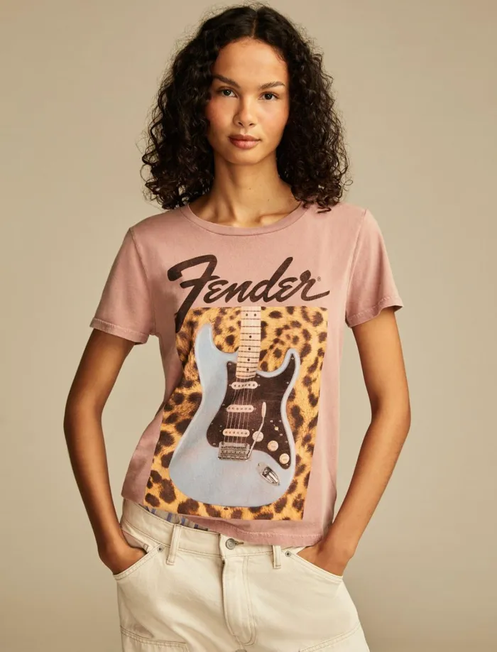 Lucky Brand Graphic Tees Women Fendor Leopard Classic Crew Ash Rose