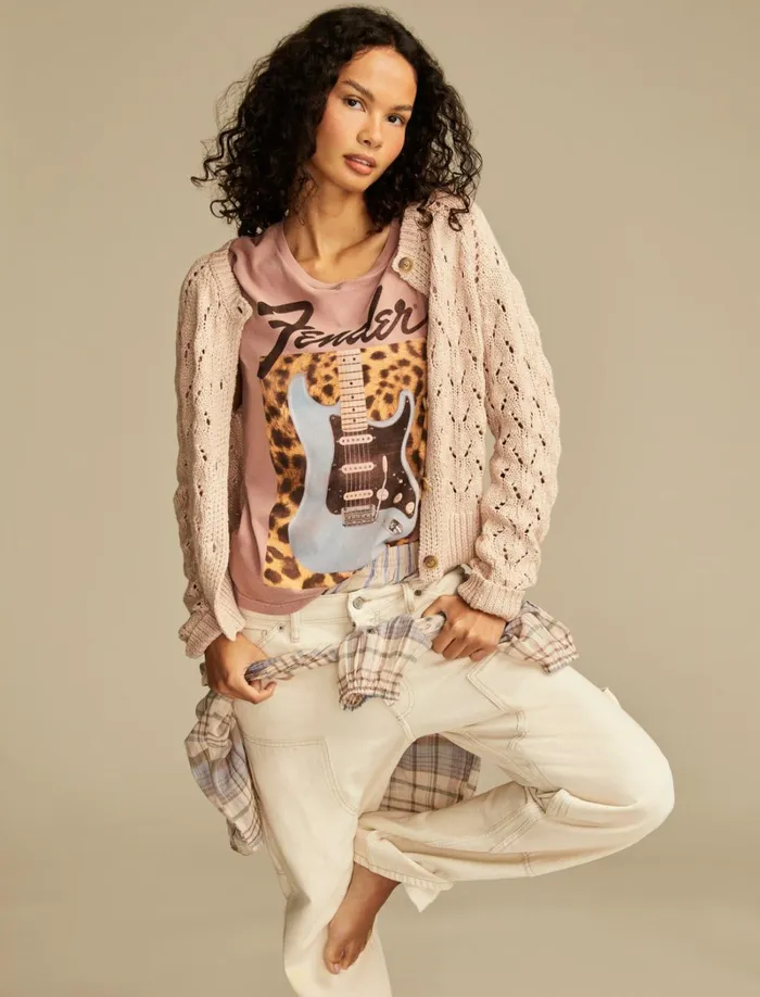 Lucky Brand Graphic Tees Women Fendor Leopard Classic Crew Ash Rose