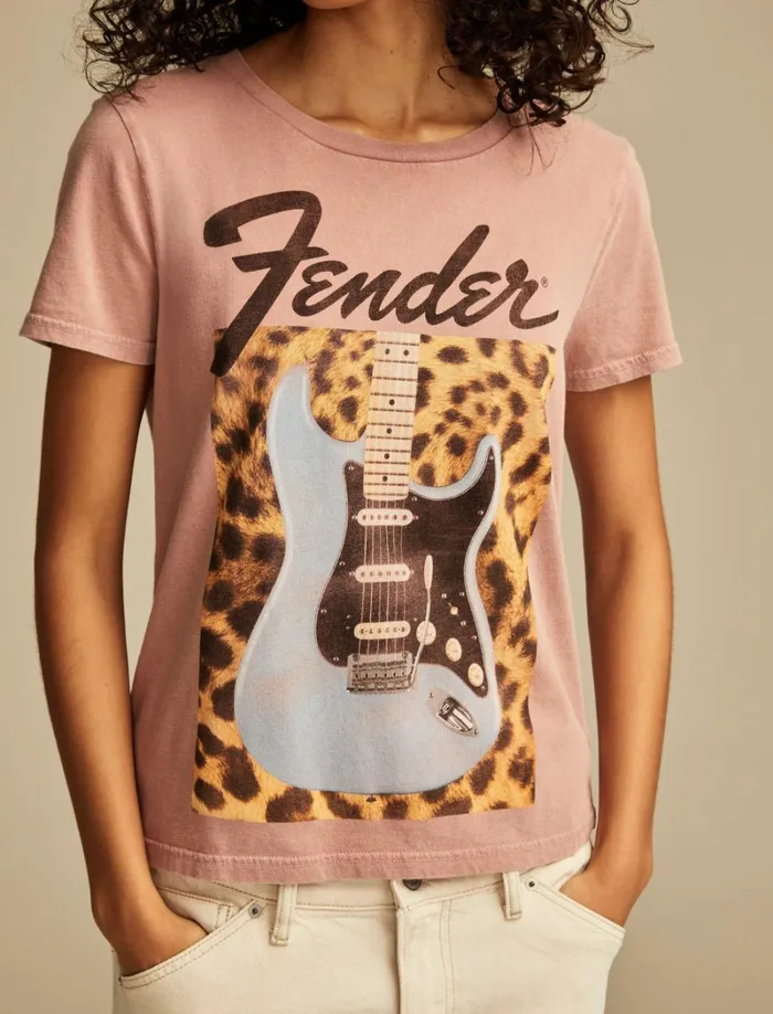 Lucky Brand Graphic Tees Women Fendor Leopard Classic Crew Ash Rose