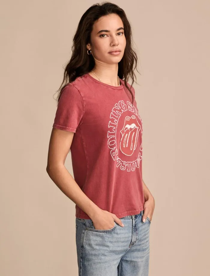 Lucky Brand Graphic Tees Women Rolling Stones 78 Tour Classic Crew Brick Red