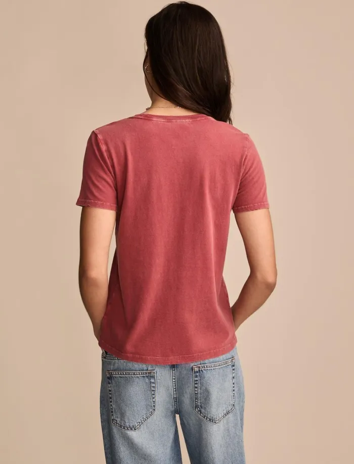 Lucky Brand Graphic Tees Women Rolling Stones 78 Tour Classic Crew Brick Red