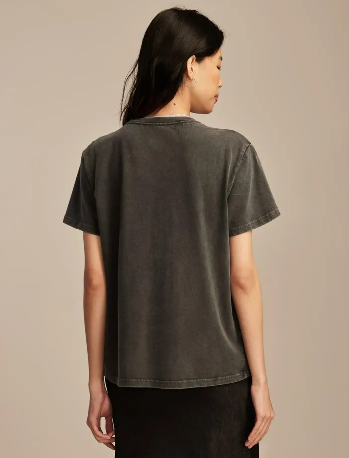 Lucky Brand Graphic Tees Women Rolling Stones Sequin Boyfriend Tee Pirate Black