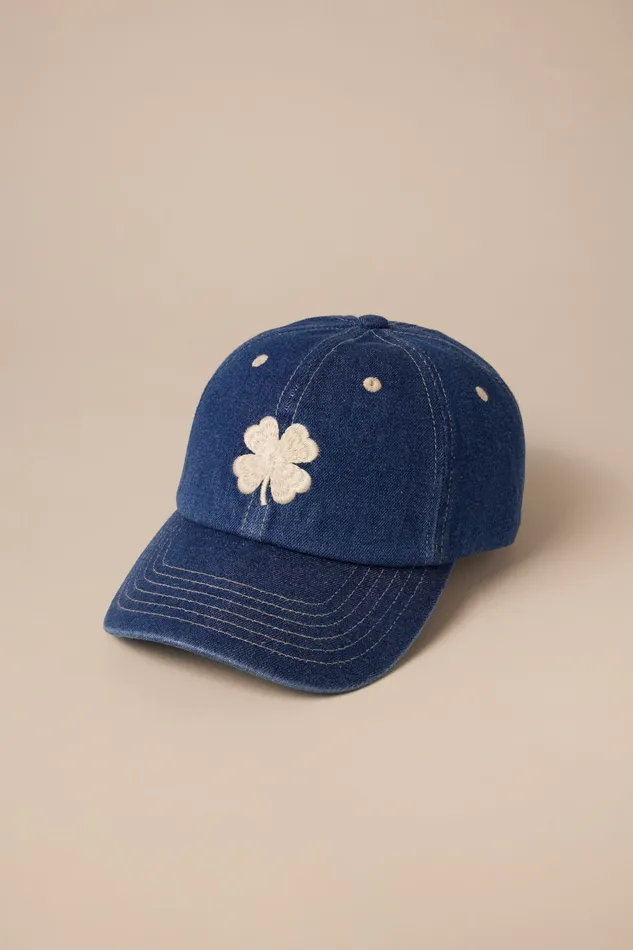 Lucky Brand Hats Women Acid Wash Denim Cap With Clover Denim Blue