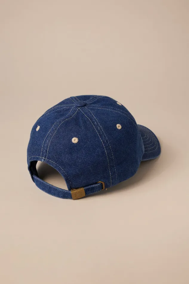 Lucky Brand Hats Women Acid Wash Denim Cap With Clover Denim Blue