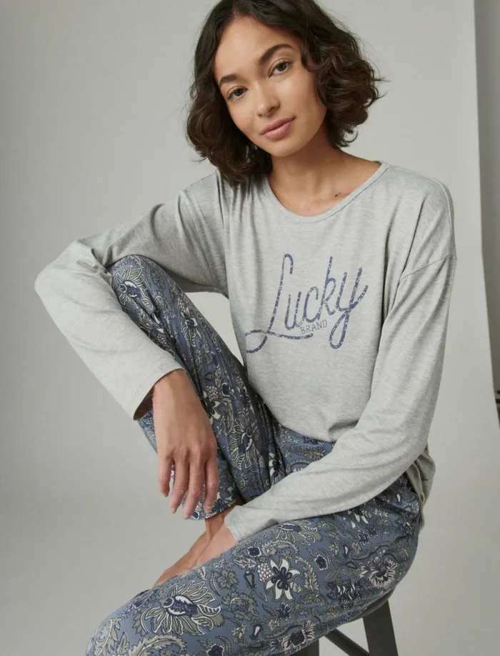 Lucky Brand Intimates and Sleepwear Women Lucky Script and Jogger Sleep Set Dark Grey