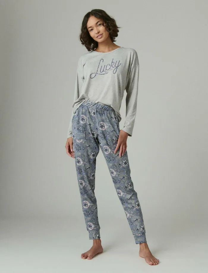 Lucky Brand Intimates and Sleepwear Women Lucky Script and Jogger Sleep Set Dark Grey