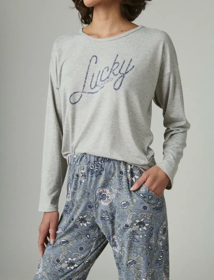 Lucky Brand Intimates and Sleepwear Women Lucky Script and Jogger Sleep Set Dark Grey