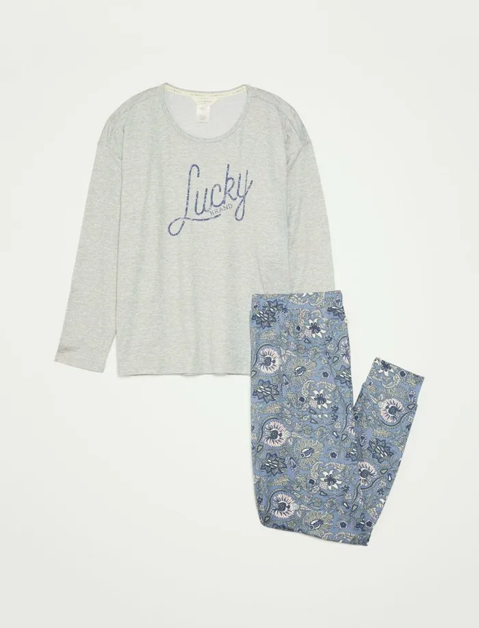 Lucky Brand Intimates and Sleepwear Women Lucky Script and Jogger Sleep Set Dark Grey