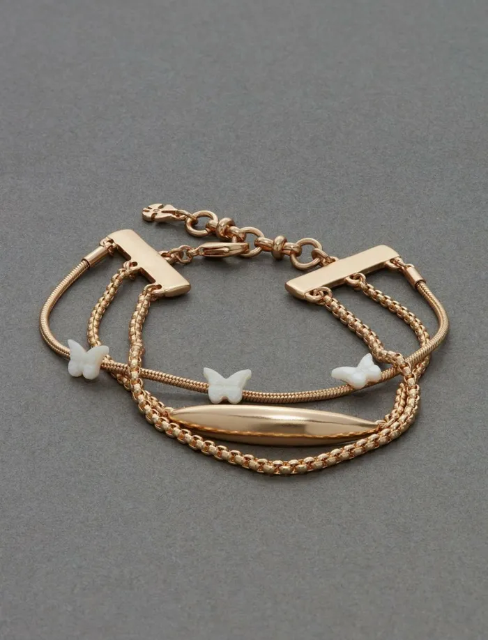 Lucky Brand Jewelry Women Etched Butterfly Multi Chain Bracelet Gold