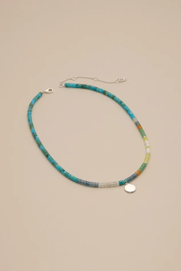 Lucky Brand Jewelry Women Turquoise Beaded Choker With Charm Silver