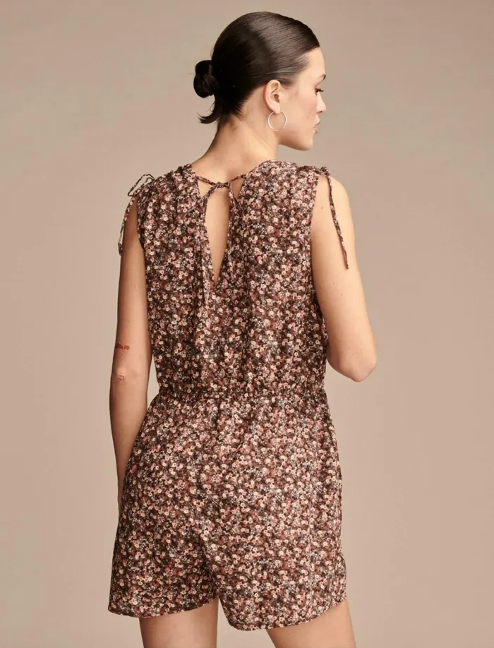 Lucky Brand Jumpsuits and Overalls Women Cinched Floral Romper Peach Whip Multi