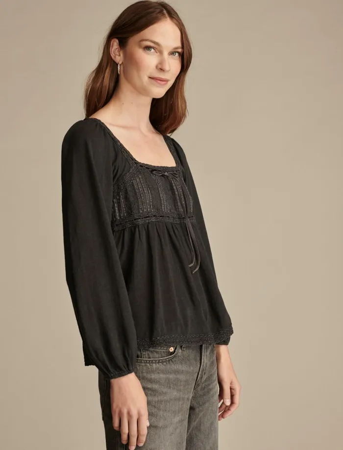 Lucky Brand Knit Tops Women Lace Paneled Tunic Tee Meteorite