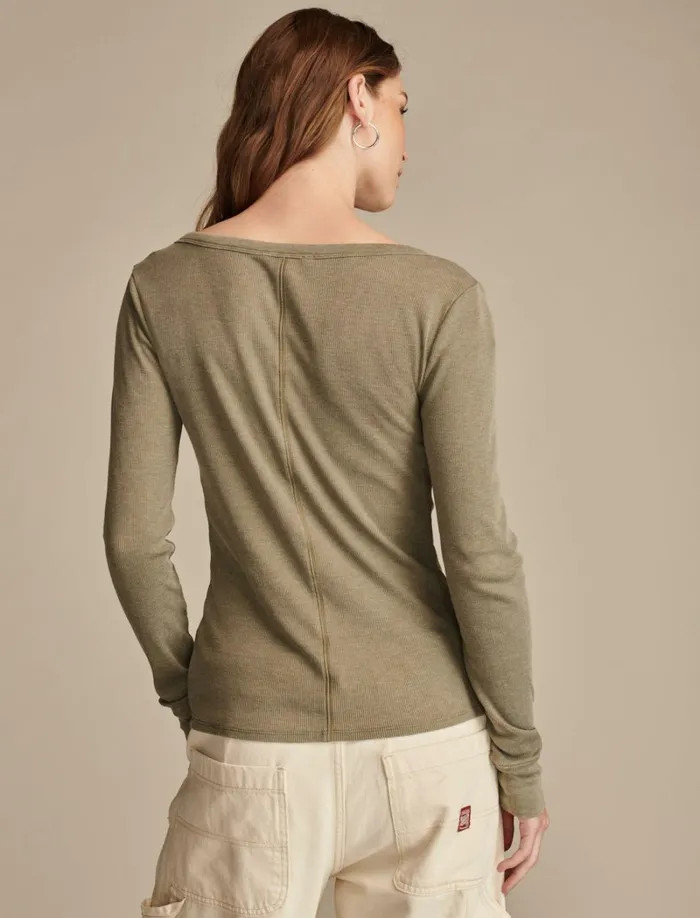 Lucky Brand Knit Tops Women Snap Henley Dusty Olive
