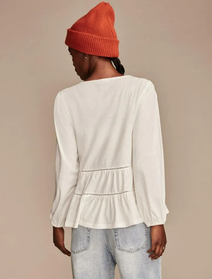 Lucky Brand Knit Tops Women Square Neck Embroidered Peasant Top Whisper White
