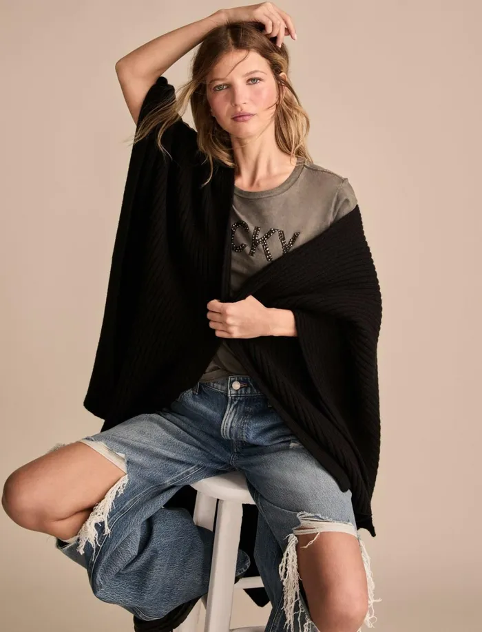 Lucky Brand Scarves and Bandanas Women Rib Oversized Wrap Scarf Black