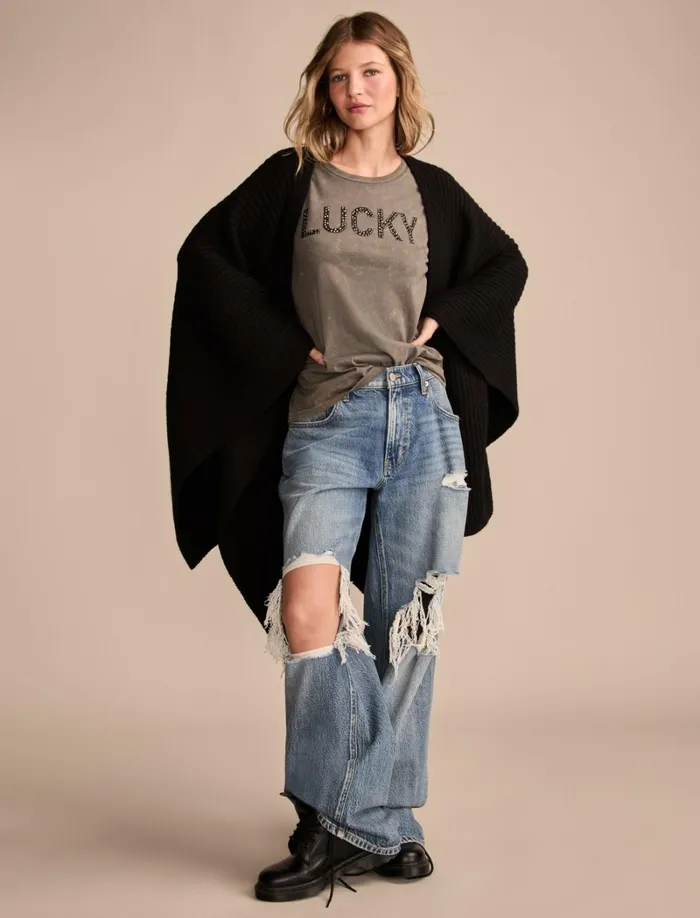 Lucky Brand Scarves and Bandanas Women Rib Oversized Wrap Scarf Black