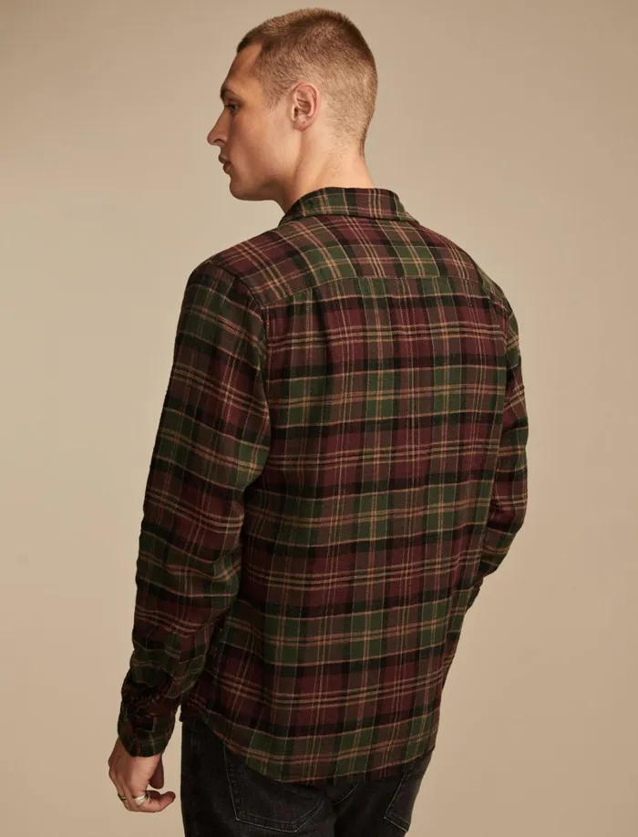 Lucky Brand Shirts and Tops Men Big Slub Twill Plaid Long Sleeve Utility Shirt Burgundy Multi