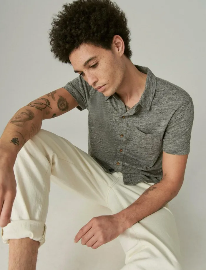 Lucky Brand Shirts and Tops Men Linen Button Up Shirt Heather Grey