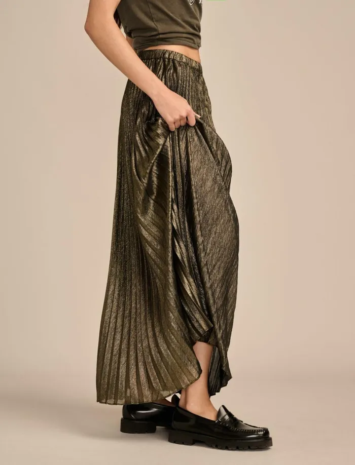 Lucky Brand Skirts Women Pleated Midi Skirt Gold