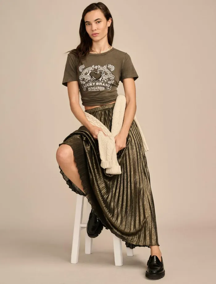 Lucky Brand Skirts Women Pleated Midi Skirt Gold
