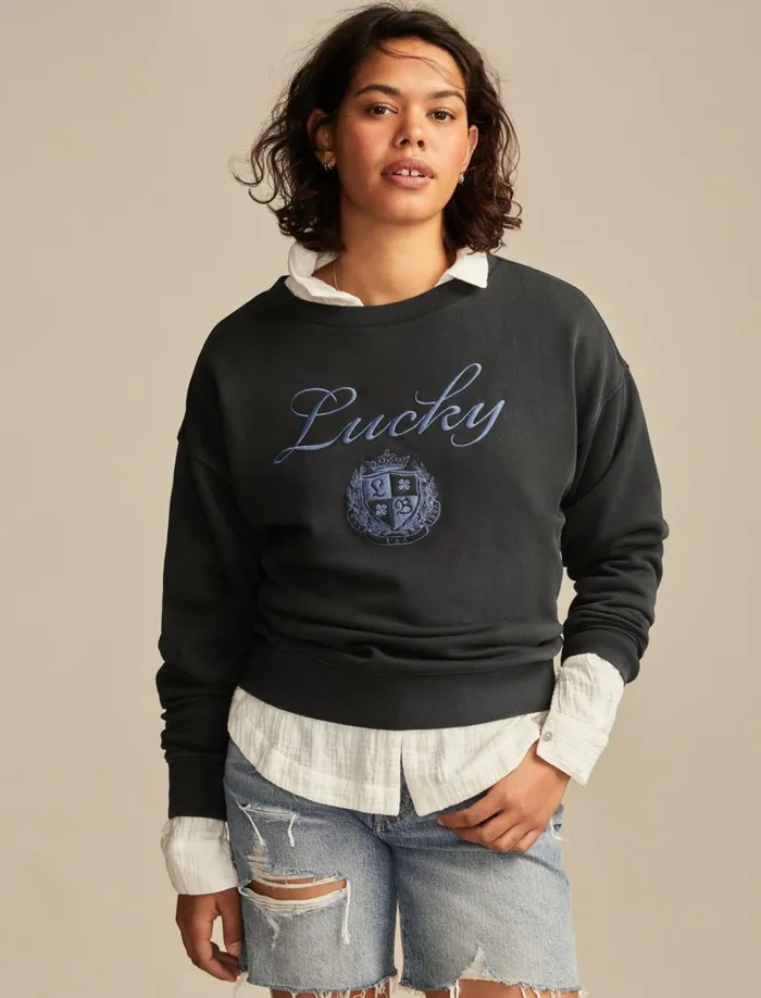 Lucky Brand Sweaters and Sweatshirts Women Lucky Logo Crew Neck Dark Shadow
