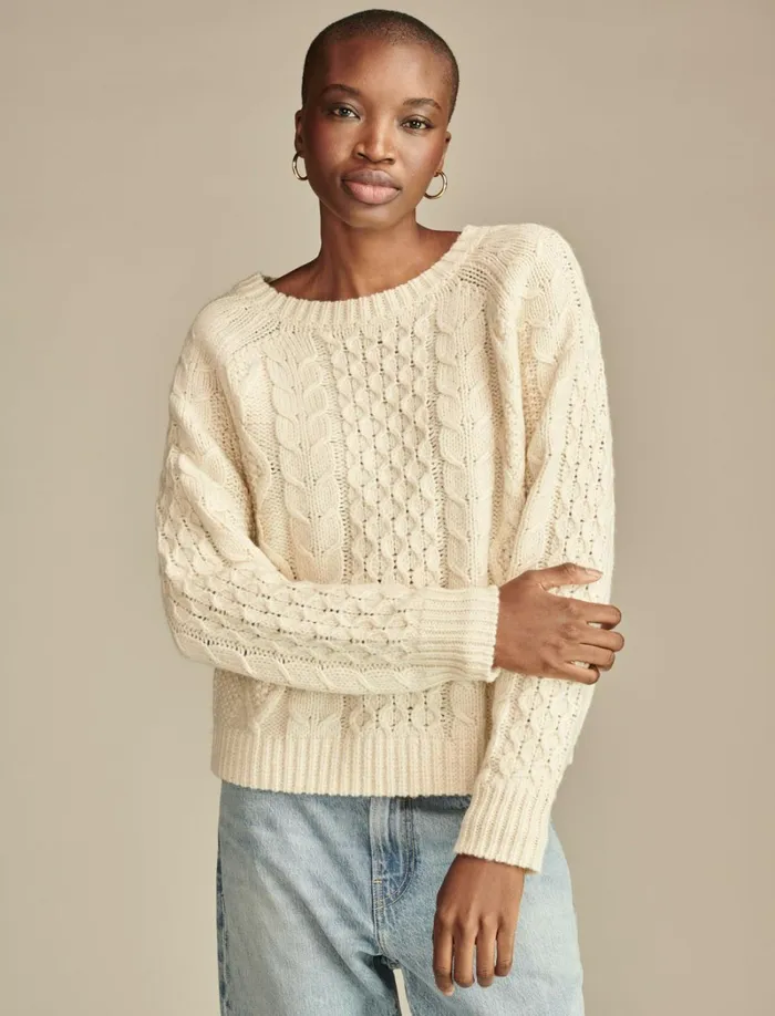 Lucky Brand Sweaters and Sweatshirts Women Mixed Cable Crew Pullover Sweater Tofu