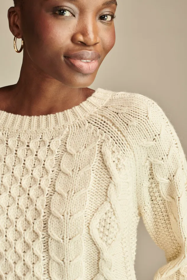 Lucky Brand Sweaters and Sweatshirts Women Mixed Cable Crew Pullover Sweater Tofu