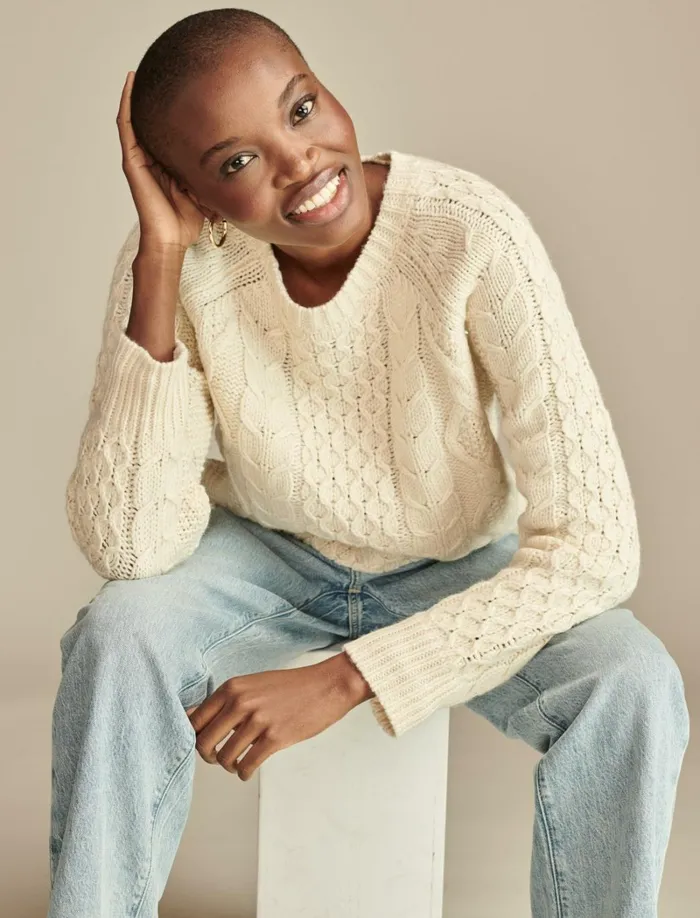 Lucky Brand Sweaters and Sweatshirts Women Mixed Cable Crew Pullover Sweater Tofu