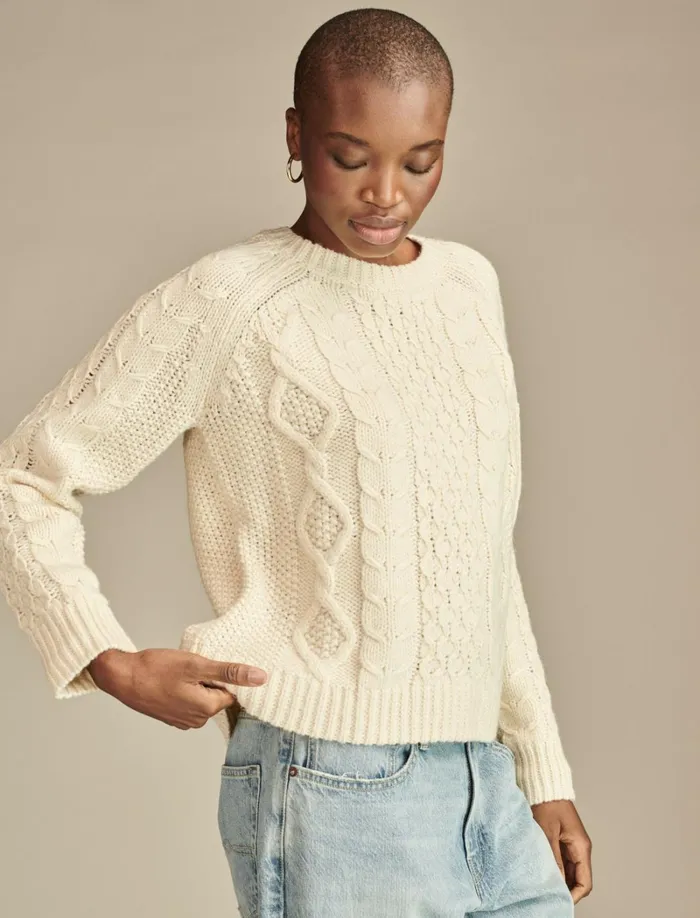 Lucky Brand Sweaters and Sweatshirts Women Mixed Cable Crew Pullover Sweater Tofu