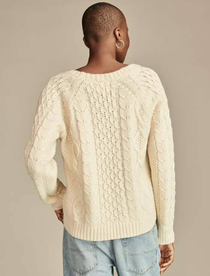 Lucky Brand Sweaters and Sweatshirts Women Mixed Cable Crew Pullover Sweater Tofu