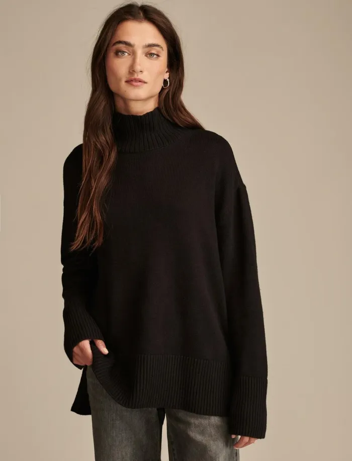 Lucky Brand Sweaters and Sweatshirts Women Mock Neck Tunic Dark Black