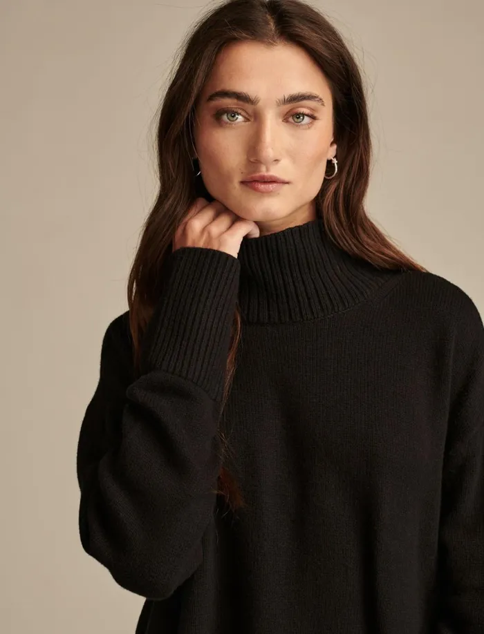 Lucky Brand Sweaters and Sweatshirts Women Mock Neck Tunic Dark Black
