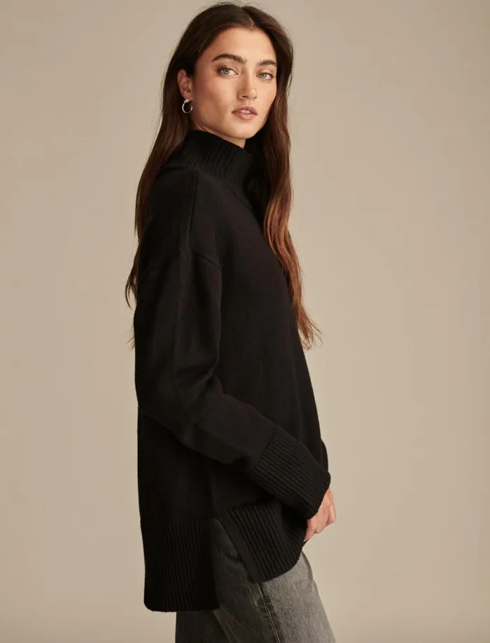 Lucky Brand Sweaters and Sweatshirts Women Mock Neck Tunic Dark Black