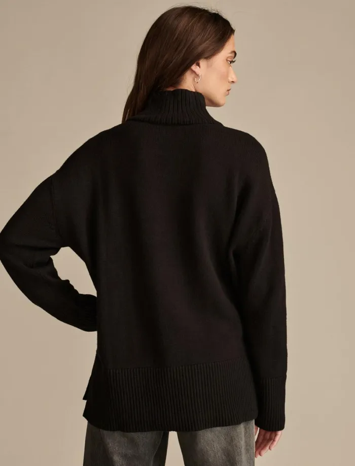 Lucky Brand Sweaters and Sweatshirts Women Mock Neck Tunic Dark Black