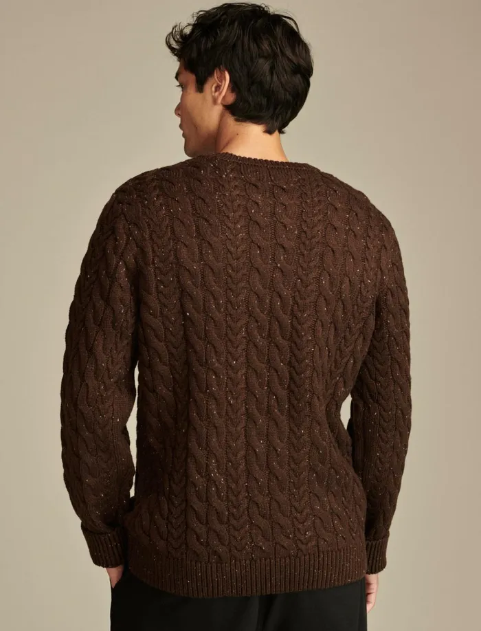 Lucky Brand Sweaters Men Cable Crew Neck Sweater Chocolate Torte