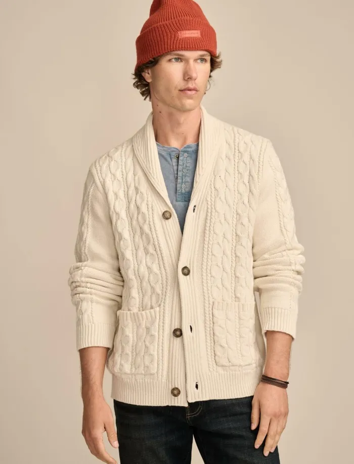 Lucky Brand Sweaters Men Cable Shawl Cardigan Tofu