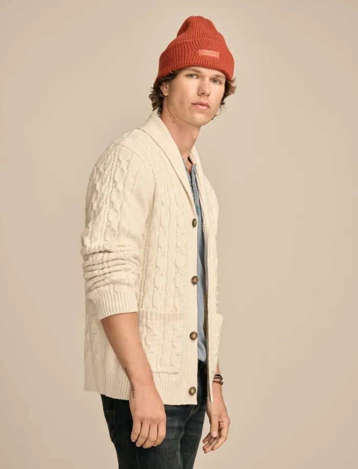 Lucky Brand Sweaters Men Cable Shawl Cardigan Tofu