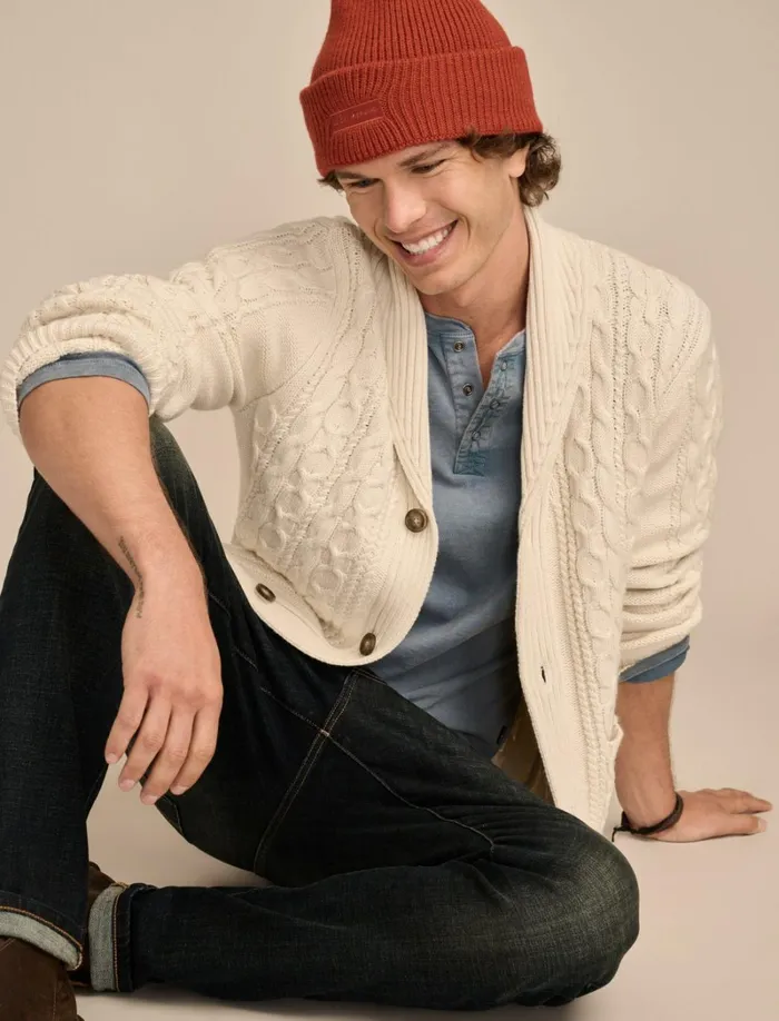 Lucky Brand Sweaters Men Cable Shawl Cardigan Tofu