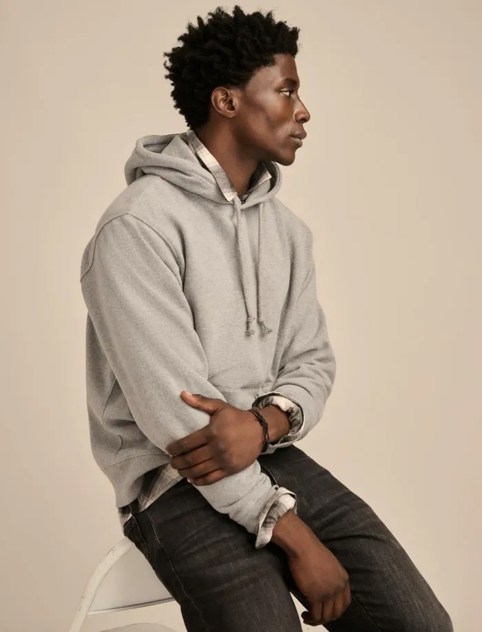 Lucky Brand Sweaters Men Relaxed Fleece Hoodie Heather Grey