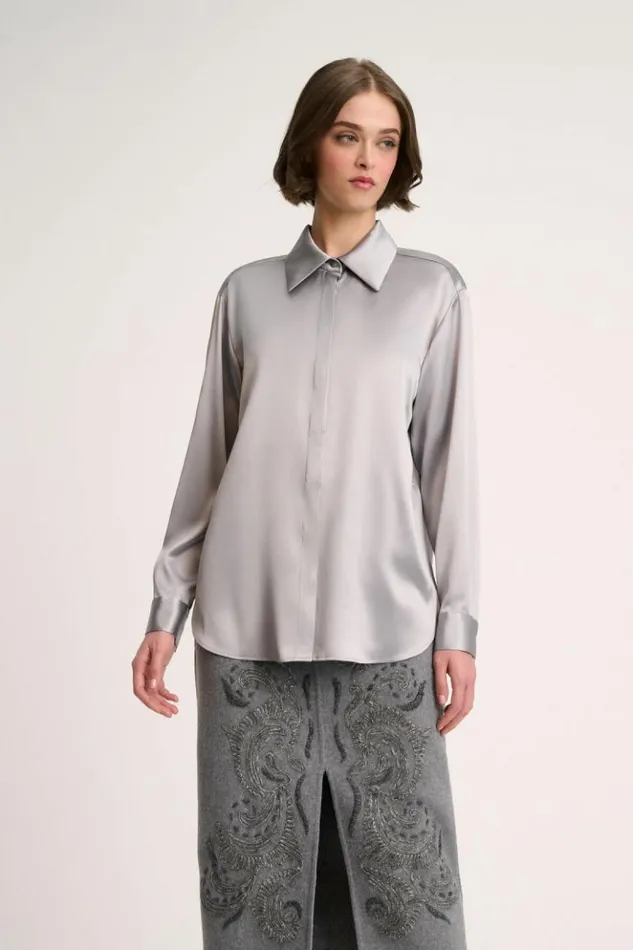 Luisa Spagnoli Blouses And Shirts Levriero 8211 Silk Shirt Grey Melange 8211 Women
