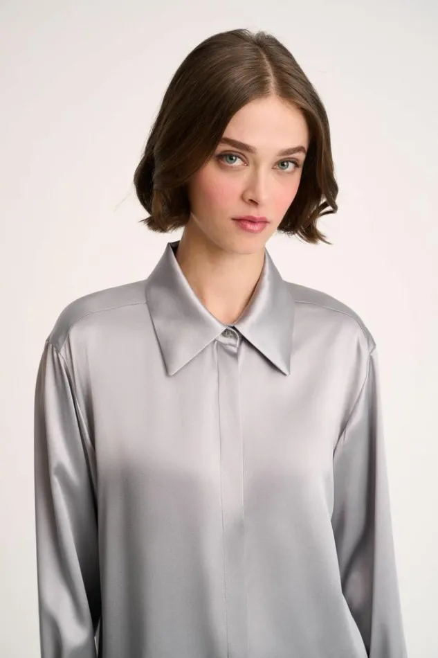 Luisa Spagnoli Blouses And Shirts Levriero 8211 Silk Shirt Grey Melange 8211 Women Luisa Spagnoli Blouses And Shirts Levriero 8211 Silk Shirt Grey Melange 8211 Women