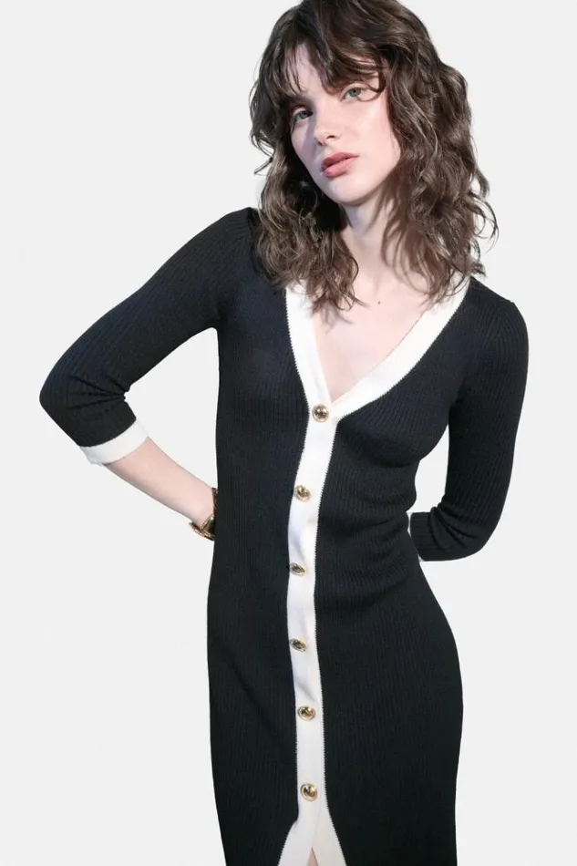 Luisa Spagnoli Dresses and Jumpsuits Microfilm 8211 Longuette Wool Dress Blackcream 8211 Women Luisa Spagnoli Dresses and Jumpsuits Microfilm 8211 Longuette Wool Dress Blackcream 8211 Women