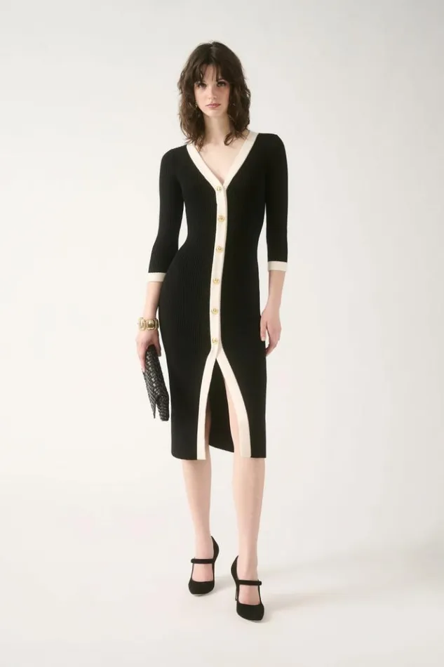 Luisa Spagnoli Dresses and Jumpsuits Microfilm 8211 Longuette Wool Dress Blackcream 8211 Women Luisa Spagnoli Dresses and Jumpsuits Microfilm 8211 Longuette Wool Dress Blackcream 8211 Women
