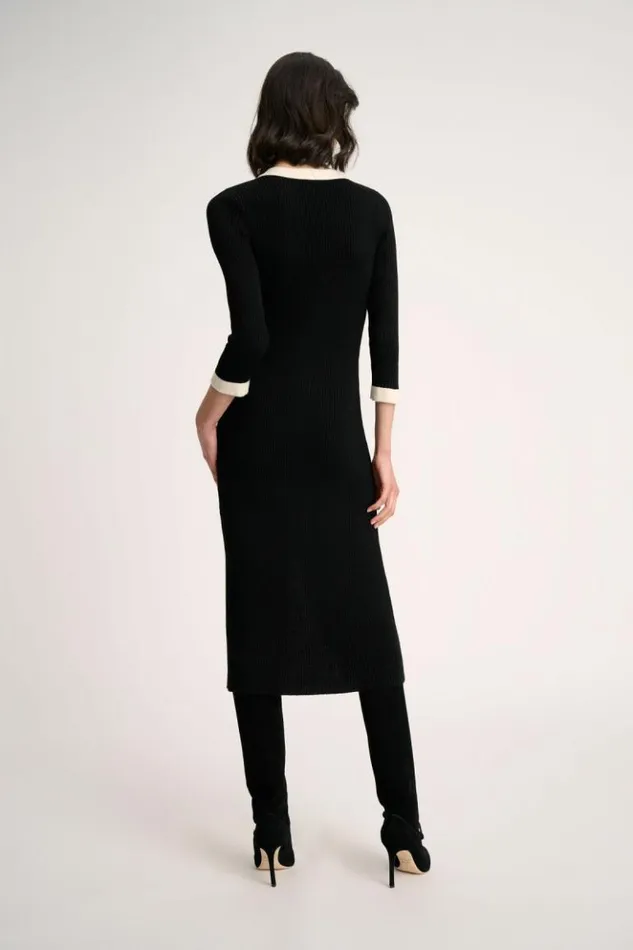 Luisa Spagnoli Dresses and Jumpsuits Microfilm 8211 Longuette Wool Dress Blackcream 8211 Women Luisa Spagnoli Dresses and Jumpsuits Microfilm 8211 Longuette Wool Dress Blackcream 8211 Women