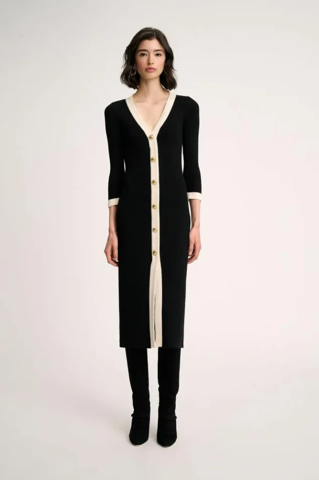 Luisa Spagnoli Dresses and Jumpsuits Microfilm 8211 Longuette Wool Dress Blackcream 8211 Women Luisa Spagnoli Dresses and Jumpsuits Microfilm 8211 Longuette Wool Dress Blackcream 8211 Women