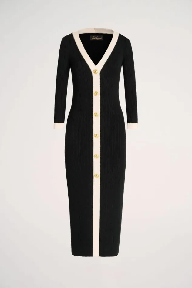Luisa Spagnoli Dresses and Jumpsuits Microfilm 8211 Longuette Wool Dress Blackcream 8211 Women Luisa Spagnoli Dresses and Jumpsuits Microfilm 8211 Longuette Wool Dress Blackcream 8211 Women