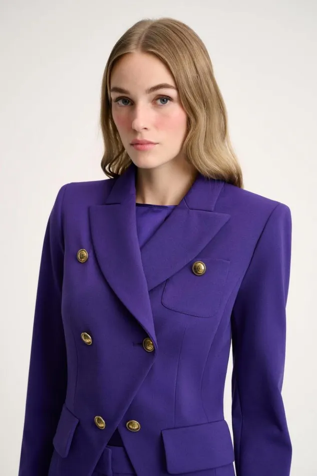 Luisa Spagnoli Jackets and Blazers Segrate 8211 Cropped DoubleBreasted Jacket Purple 8211 Women Luisa Spagnoli Jackets and Blazers Segrate 8211 Cropped DoubleBreasted Jacket Purple 8211 Women