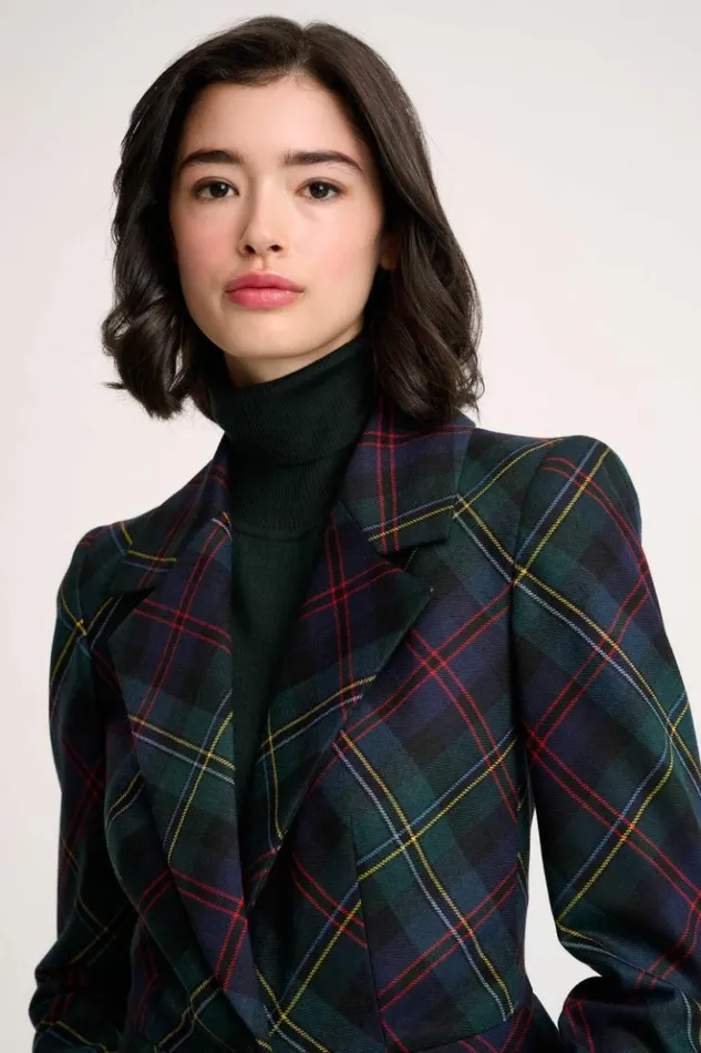 Luisa Spagnoli Jackets and Blazers Soluzione 8211 Tartan Blazer Greenblue 8211 Women Luisa Spagnoli Jackets and Blazers Soluzione 8211 Tartan Blazer Greenblue 8211 Women